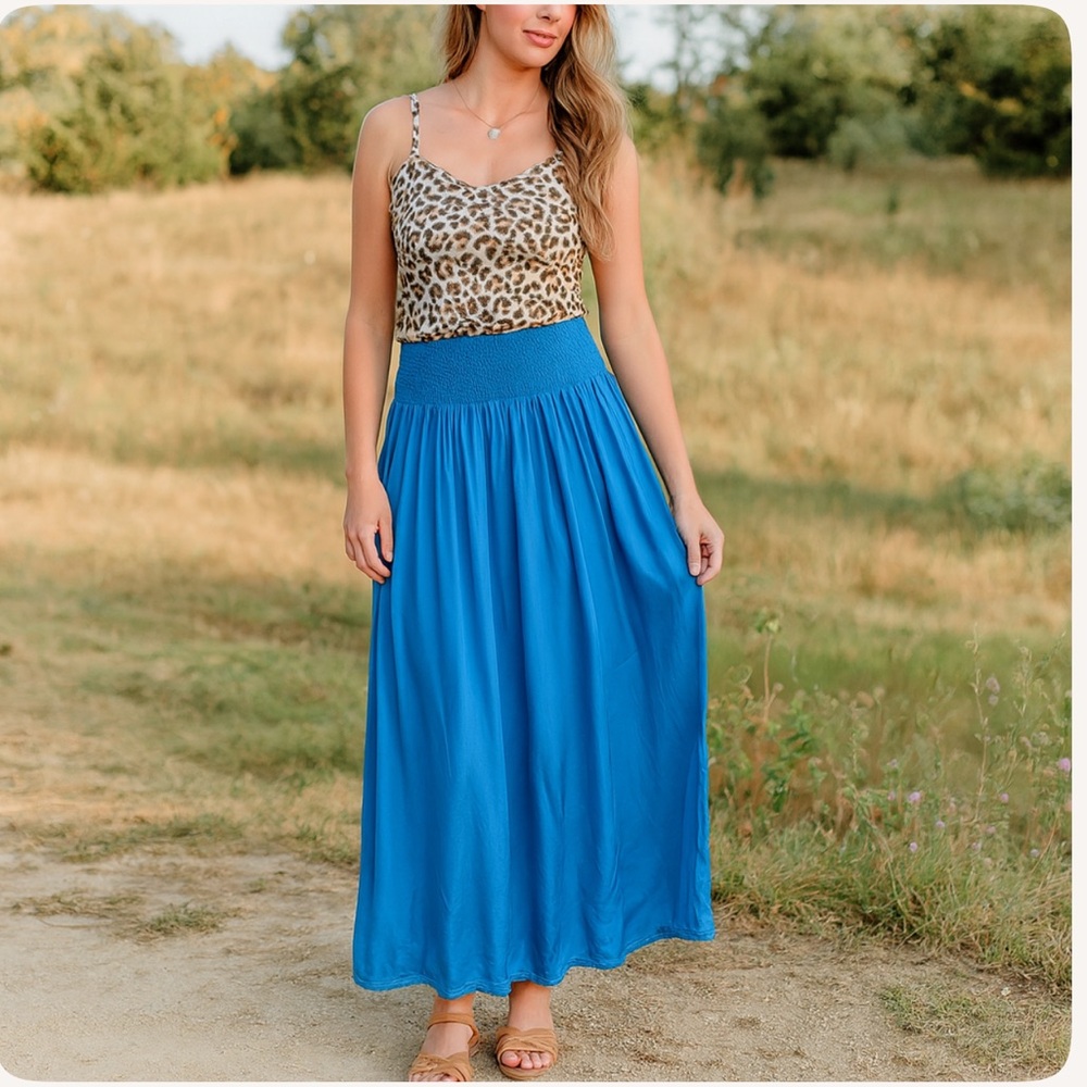 Aerie Vibrant Blue Long Maxi Silky Skirt Women's Size Small Boho Beachy